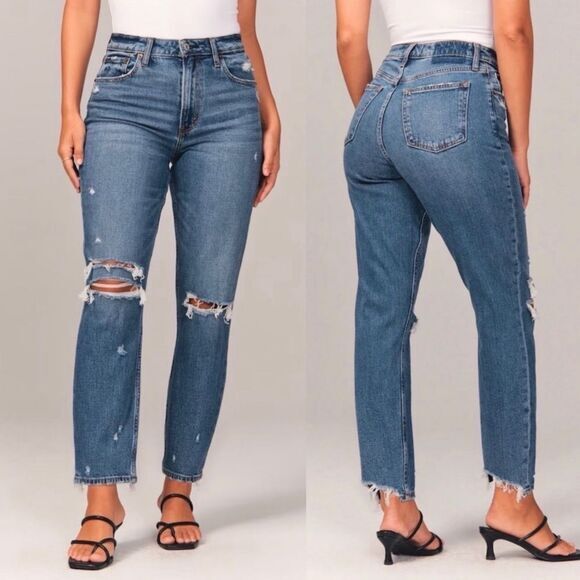 A&F Curve Love Mom High Rise 25 Short Medium‎ Ripped Wash - Picture 1 of 6